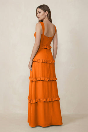Sweetheart Tiered A - Line Chiffon Bridesmaid Dress in Cinnamon - KissProm Bridesmaid Dresses
