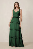 Sweetheart Tiered A - Line Chiffon Bridesmaid Dress in Dark Green - KissProm Bridesmaid Dresses