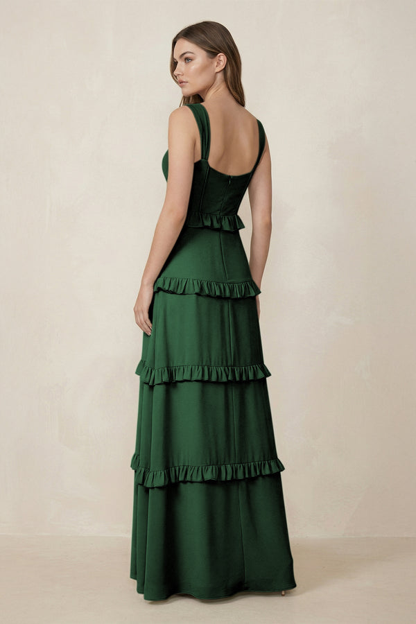 Sweetheart Tiered A - Line Chiffon Bridesmaid Dress in Dark Green - KissProm Bridesmaid Dresses