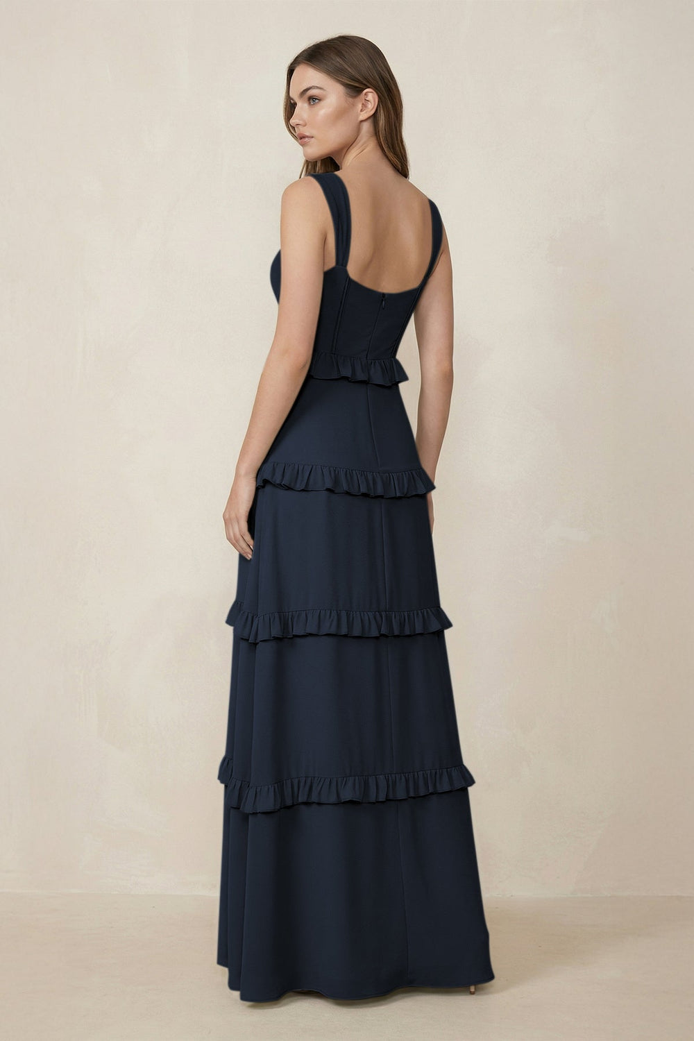 Sweetheart Tiered A - Line Chiffon Bridesmaid Dress in Dark Navy - KissProm Bridesmaid Dresses