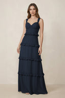 Sweetheart Tiered A - Line Chiffon Bridesmaid Dress in Dark Navy - KissProm Bridesmaid Dresses