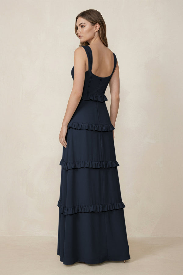 Sweetheart Tiered A - Line Chiffon Bridesmaid Dress in Dark Navy - KissProm Bridesmaid Dresses