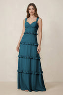 Sweetheart Tiered A - Line Chiffon Bridesmaid Dress in Dark Teal - KissProm Bridesmaid Dresses