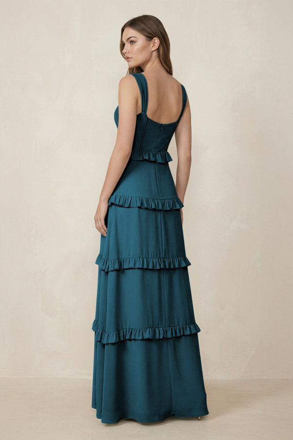 Sweetheart Tiered A - Line Chiffon Bridesmaid Dress in Dark Teal - KissProm Bridesmaid Dresses