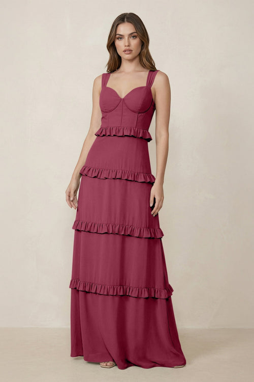 Sweetheart Tiered A - Line Chiffon Bridesmaid Dress in Desert Rose - KissProm Bridesmaid Dresses