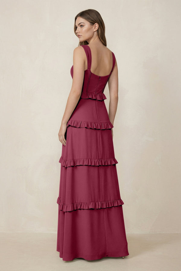Sweetheart Tiered A - Line Chiffon Bridesmaid Dress in Desert Rose - KissProm Bridesmaid Dresses