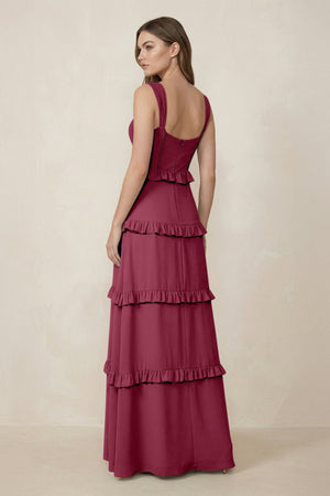 Sweetheart Tiered A - Line Chiffon Bridesmaid Dress in Desert Rose - KissProm Bridesmaid Dresses