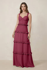 Sweetheart Tiered A - Line Chiffon Bridesmaid Dress in Desert Rose - KissProm Bridesmaid Dresses