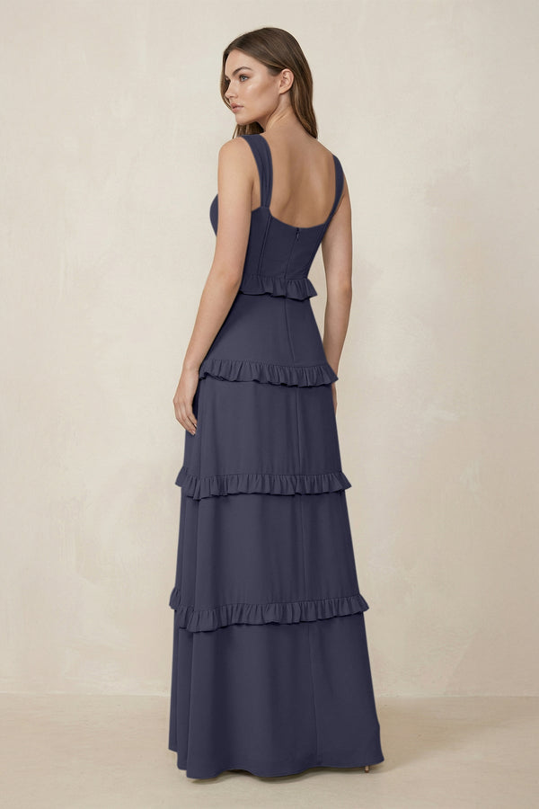 Sweetheart Tiered A - Line Chiffon Bridesmaid Dress in Dusk Blue - KissProm Bridesmaid Dresses