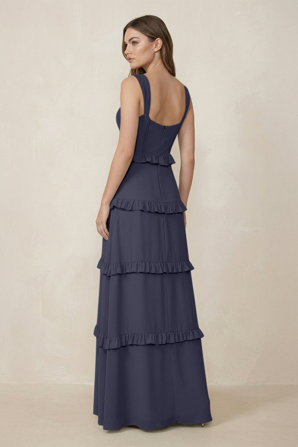 Sweetheart Tiered A - Line Chiffon Bridesmaid Dress in Dusk Blue - KissProm Bridesmaid Dresses