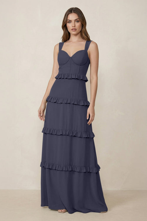 Sweetheart Tiered A - Line Chiffon Bridesmaid Dress in Dusk Blue - KissProm Bridesmaid Dresses