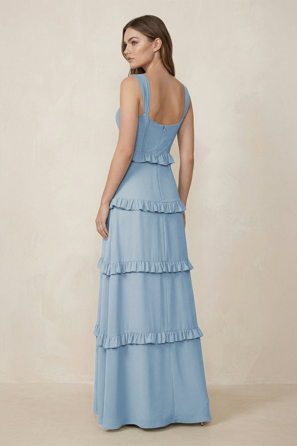 Sweetheart Tiered A - Line Chiffon Bridesmaid Dress in Dusty Blue - KissProm Bridesmaid Dresses