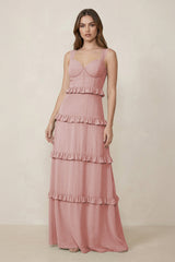 Sweetheart Tiered A - Line Chiffon Bridesmaid Dress in Dusty Rose - KissProm Bridesmaid Dresses