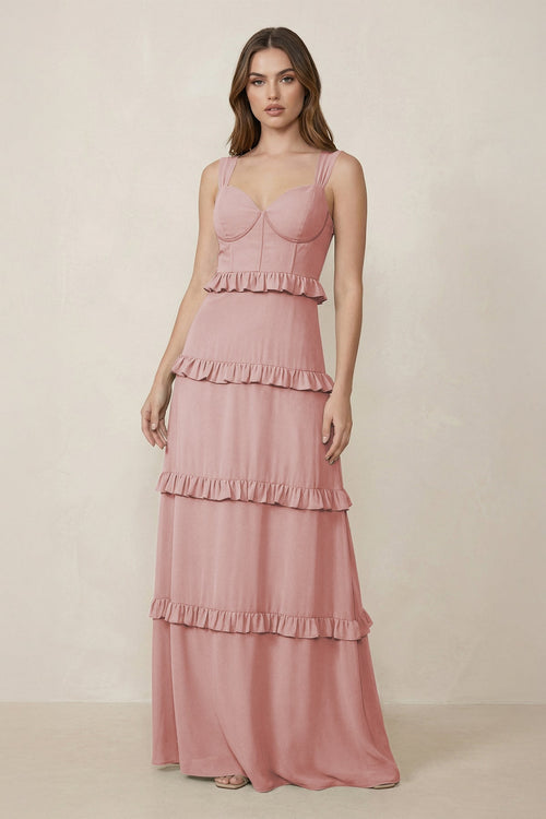 Sweetheart Tiered A - Line Chiffon Bridesmaid Dress in Dusty Rose - KissProm Bridesmaid Dresses