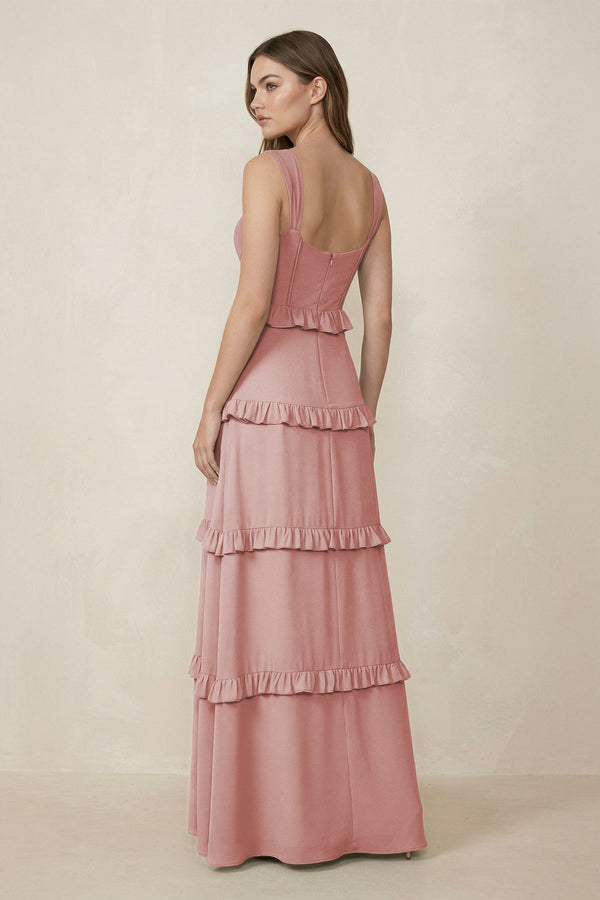 Sweetheart Tiered A - Line Chiffon Bridesmaid Dress in Dusty Rose - KissProm Bridesmaid Dresses