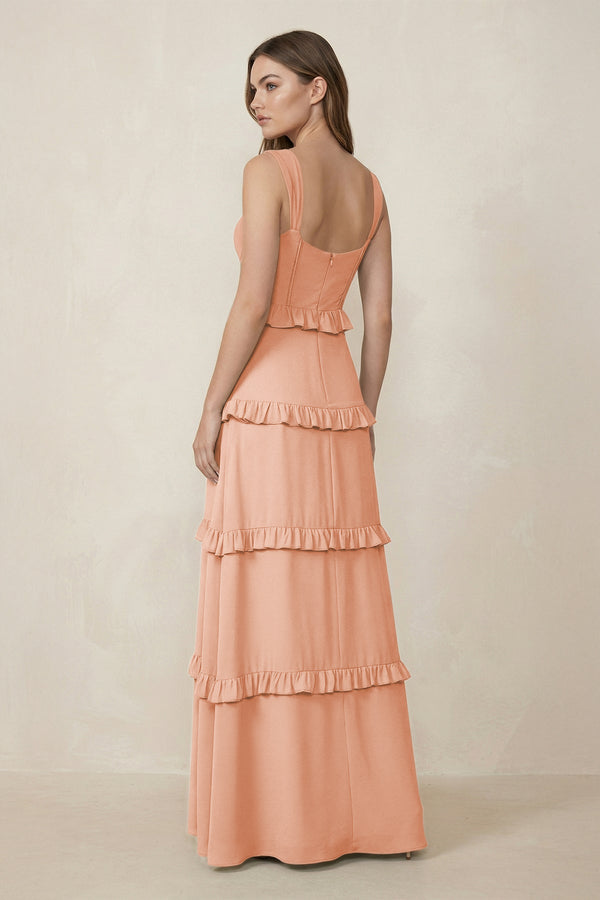 KissProm | Tiered Chiffon Sweetheart A-Line Bridemaid Dress in English Rose KissProm | Tiered Chiffon Sweetheart A-Line Bridemaid Dress in English Rose