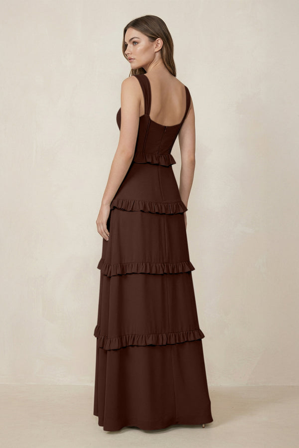 Sweetheart Tiered A - Line Chiffon Bridesmaid Dress in Espresso - KissProm Bridesmaid Dresses