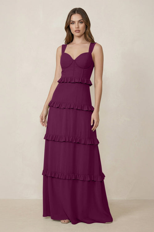 Sweetheart Tiered A - Line Chiffon Bridesmaid Dress in Fig - KissProm Bridesmaid Dresses