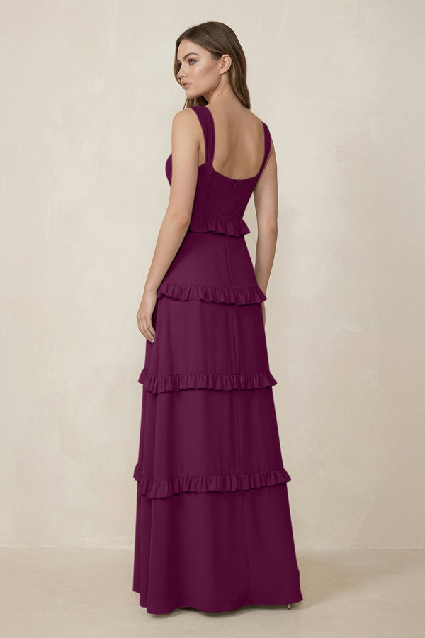 Sweetheart Tiered A - Line Chiffon Bridesmaid Dress in Fig - KissProm Bridesmaid Dresses