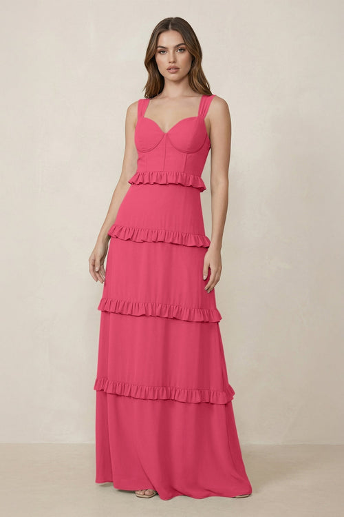 Sweetheart Tiered A - Line Chiffon Bridesmaid Dress in Fuchsia - KissProm Bridesmaid Dresses