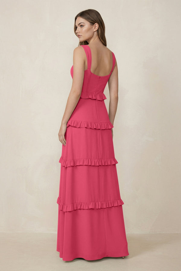 Sweetheart Tiered A - Line Chiffon Bridesmaid Dress in Fuchsia - KissProm Bridesmaid Dresses