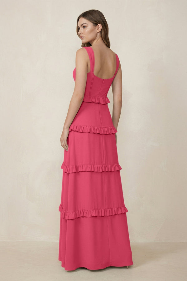 Sweetheart Tiered A - Line Chiffon Bridesmaid Dress in Fuchsia - KissProm Bridesmaid Dresses