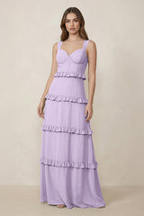 Sweetheart Tiered A - Line Chiffon Bridesmaid Dress in Lavender - KissProm Bridesmaid Dresses