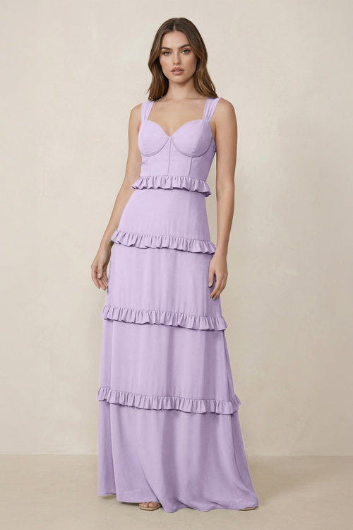 Sweetheart Tiered A - Line Chiffon Bridesmaid Dress in Lavender - KissProm Bridesmaid Dresses