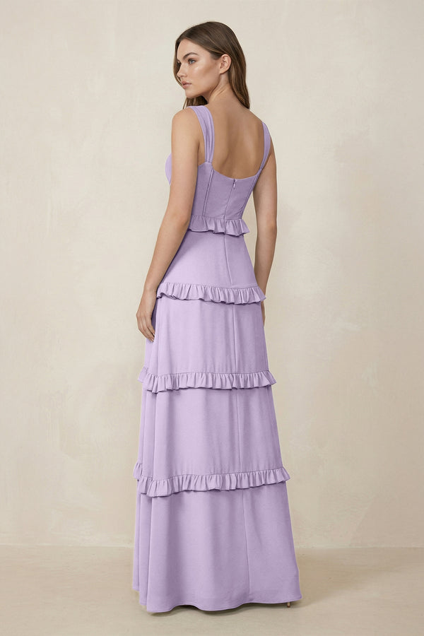 Sweetheart Tiered A - Line Chiffon Bridesmaid Dress in Lavender - KissProm Bridesmaid Dresses