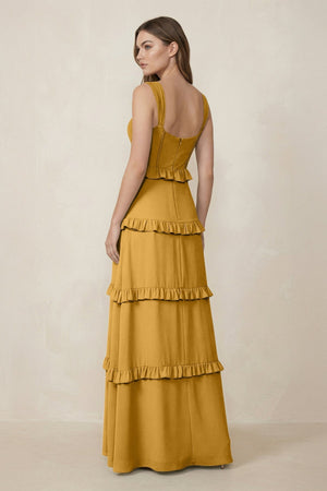 Sweetheart Tiered A - Line Chiffon Bridesmaid Dress in Marigold - KissProm Bridesmaid Dresses