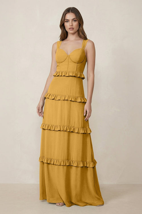 Sweetheart Tiered A - Line Chiffon Bridesmaid Dress in Marigold - KissProm Bridesmaid Dresses