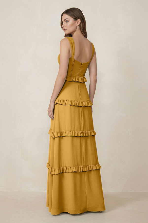 Sweetheart Tiered A - Line Chiffon Bridesmaid Dress in Marigold - KissProm Bridesmaid Dresses