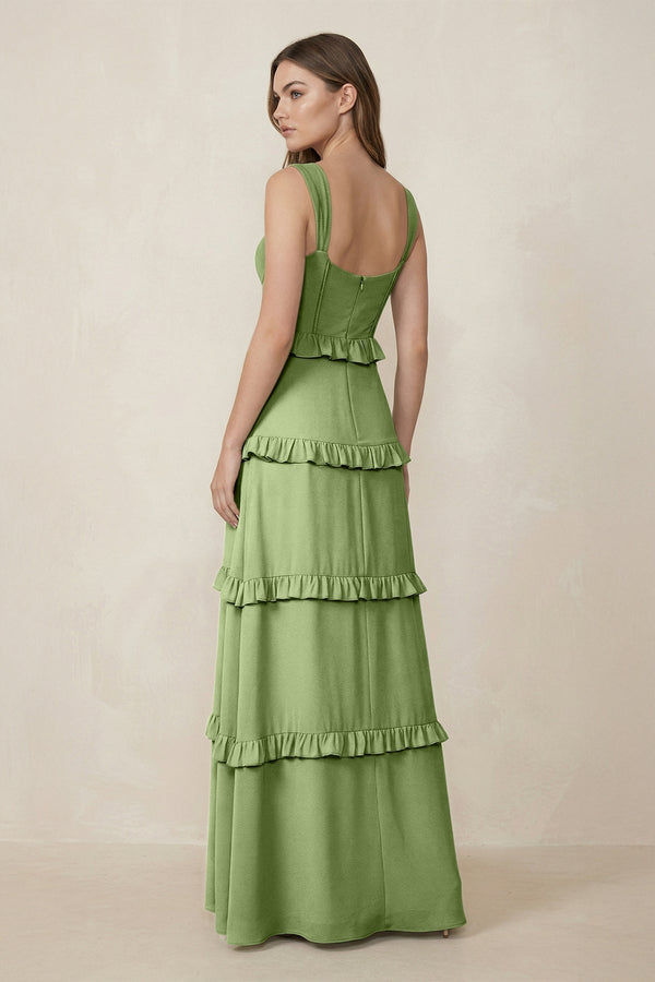 Sweetheart Tiered A - Line Chiffon Bridesmaid Dress in Matcha - KissProm Bridesmaid Dresses