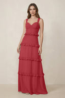 Sweetheart Tiered A - Line Chiffon Bridesmaid Dress in Merlot - KissProm Bridesmaid Dresses