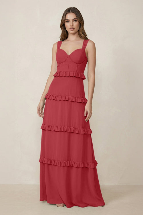 Sweetheart Tiered A - Line Chiffon Bridesmaid Dress in Merlot - KissProm Bridesmaid Dresses