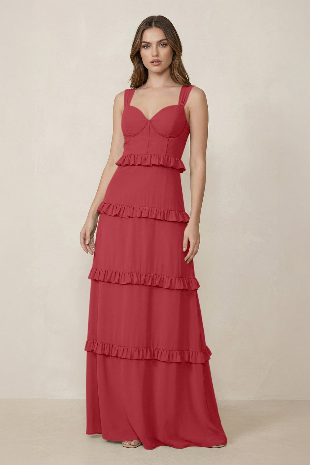 Sweetheart Tiered A - Line Chiffon Bridesmaid Dress in Merlot - KissProm Bridesmaid Dresses
