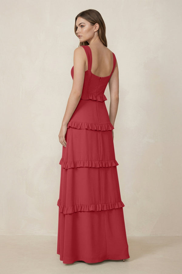 Sweetheart Tiered A - Line Chiffon Bridesmaid Dress in Merlot - KissProm Bridesmaid Dresses
