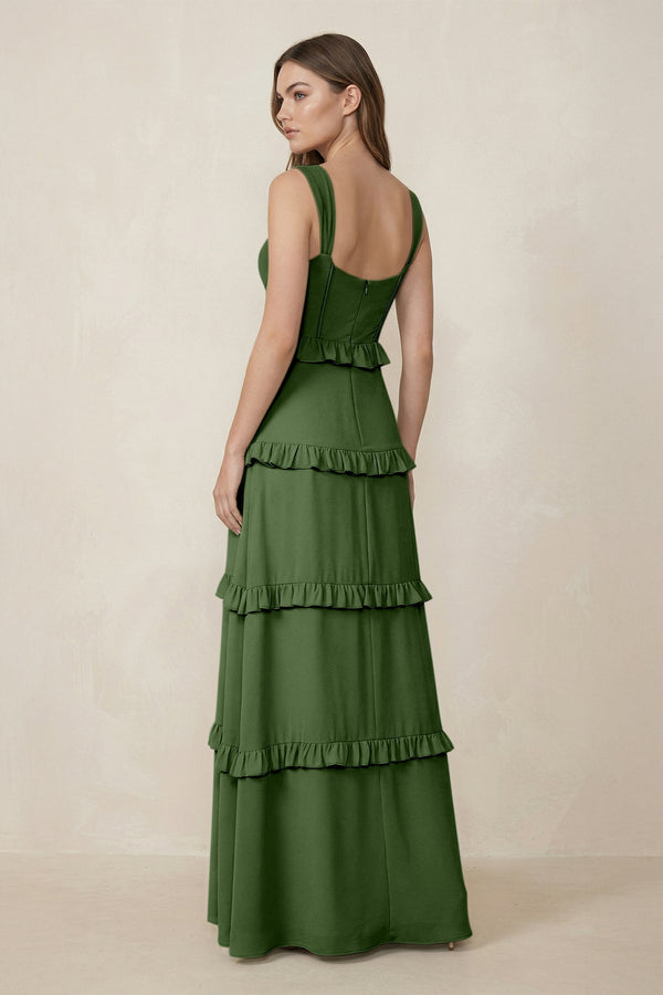 Sweetheart Tiered A - Line Chiffon Bridesmaid Dress in Moss - KissProm Bridesmaid Dresses