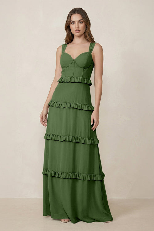 Sweetheart Tiered A - Line Chiffon Bridesmaid Dress in Moss - KissProm Bridesmaid Dresses