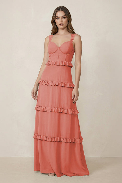 Sweetheart Tiered A - Line Chiffon Bridesmaid Dress in Mulberry - KissProm Bridesmaid Dresses