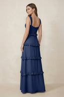 Sweetheart Tiered A - Line Chiffon Bridesmaid Dress in Navy - KissProm Bridesmaid Dresses
