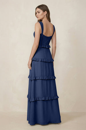 Sweetheart Tiered A - Line Chiffon Bridesmaid Dress in Navy - KissProm Bridesmaid Dresses