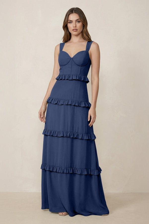 Sweetheart Tiered A - Line Chiffon Bridesmaid Dress in Navy - KissProm Bridesmaid Dresses
