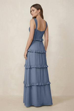 Sweetheart Tiered A - Line Chiffon Bridesmaid Dress in Neptune - KissProm Bridesmaid Dresses