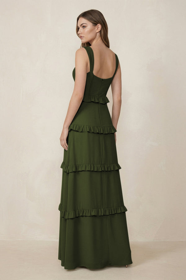 Sweetheart Tiered A - Line Chiffon Bridesmaid Dress in Olive - KissProm Bridesmaid Dresses