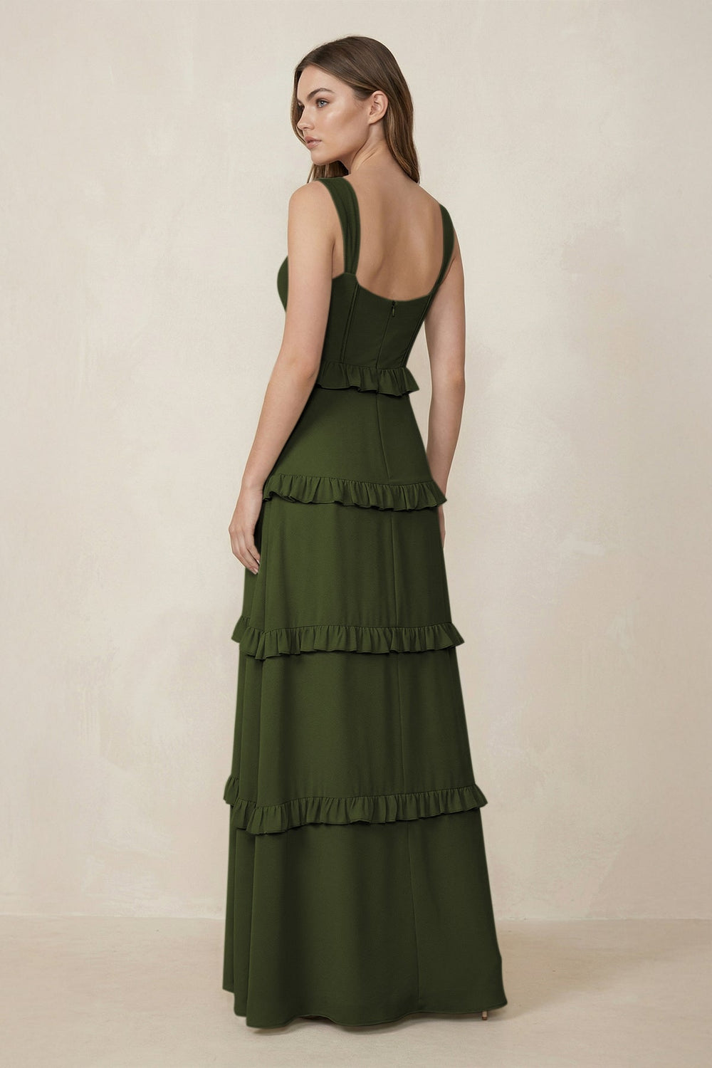 Sweetheart Tiered A - Line Chiffon Bridesmaid Dress in Olive - KissProm Bridesmaid Dresses