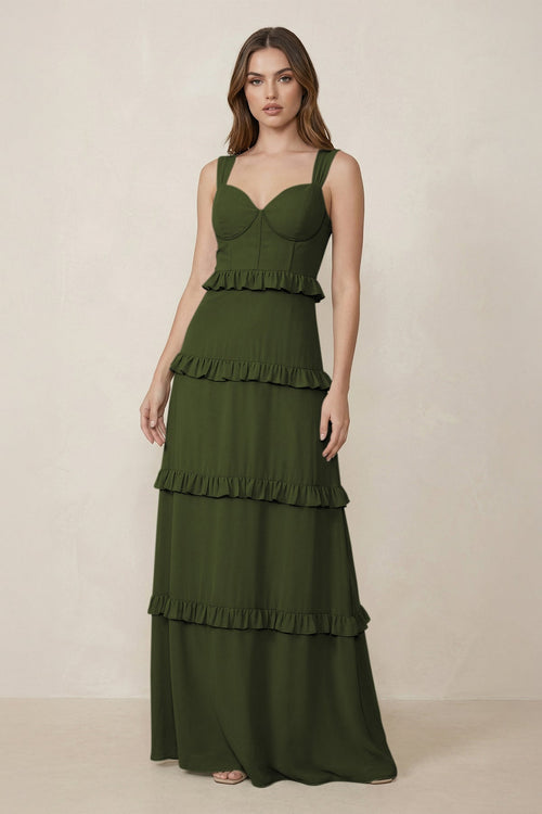 Sweetheart Tiered A - Line Chiffon Bridesmaid Dress in Olive - KissProm Bridesmaid Dresses