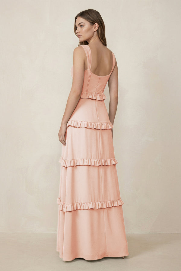 Sweetheart Tiered A - Line Chiffon Bridesmaid Dress in Pale Blush - KissProm Bridesmaid Dresses