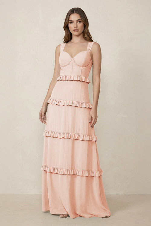 Sweetheart Tiered A - Line Chiffon Bridesmaid Dress in Pale Blush - KissProm Bridesmaid Dresses