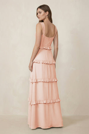 Sweetheart Tiered A - Line Chiffon Bridesmaid Dress in Pale Blush - KissProm Bridesmaid Dresses